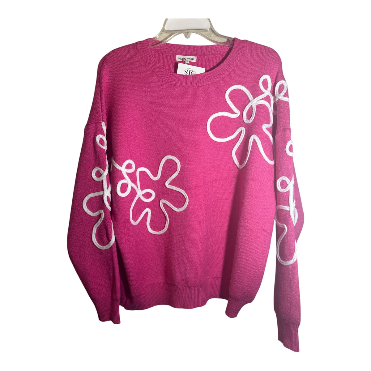 Main Strip Hot Pink Long Sleeve Sweater Size Small - Image 1